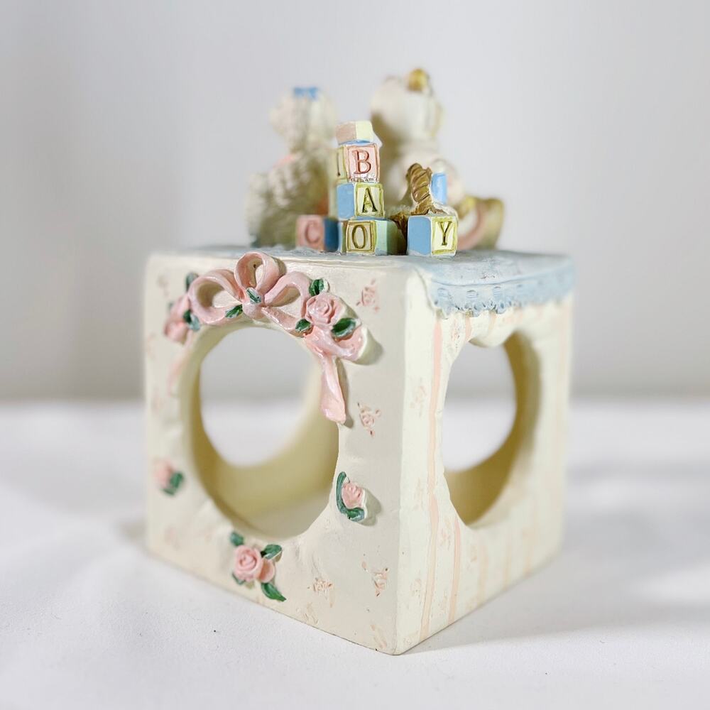 Vintage 1990s Baby Girl Photo Cube Terragrafics 1992 Nursery Hand Painted